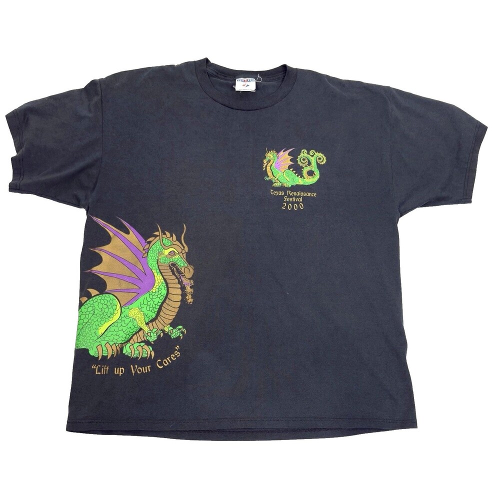 Vintage 2000 Dragon Tee Jerzees 2XL Y2K Ren Faire Texas Renaissance Festival
